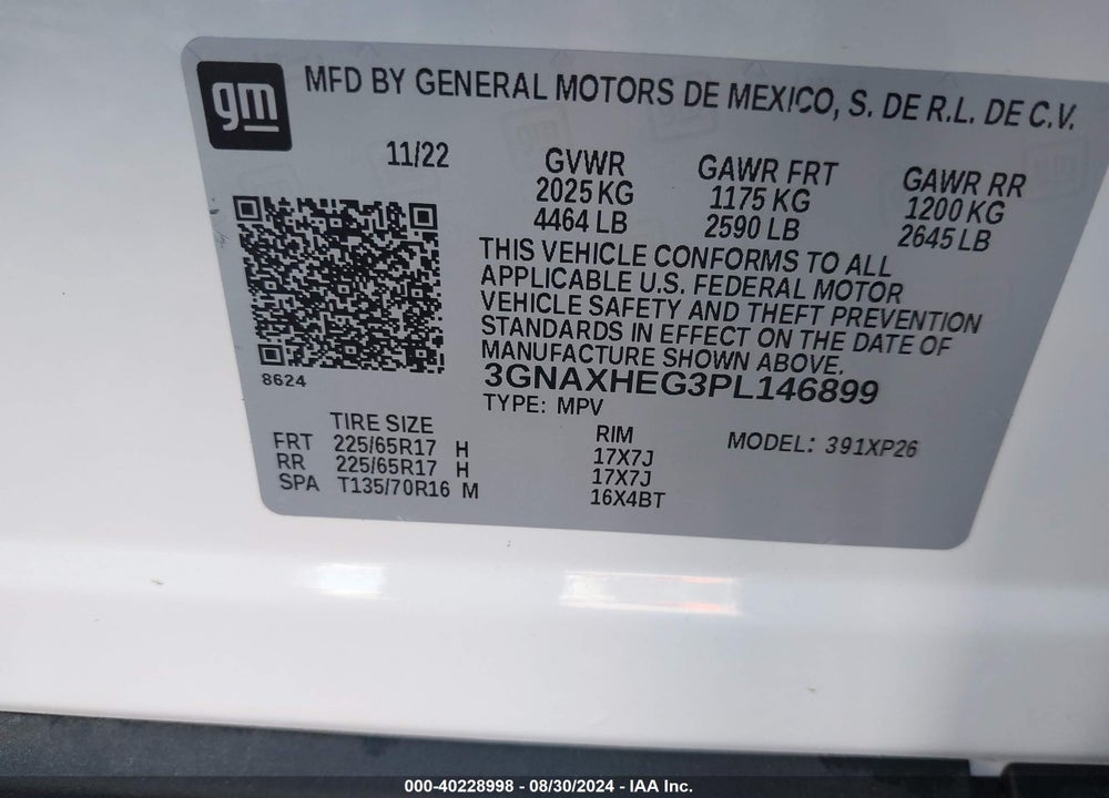 2023 CHEVROLET EQUINOX FWD LS VIN: 3GNAXHEG3PL146899