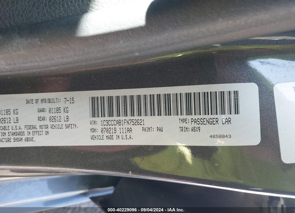 2015 CHRYSLER 200 VIN: 1C3CCCAB1FN752621