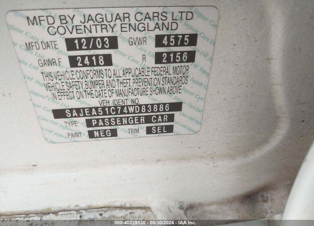 2004 JAGUAR X-TYPE VIN: SAJEA51C74WD83886
