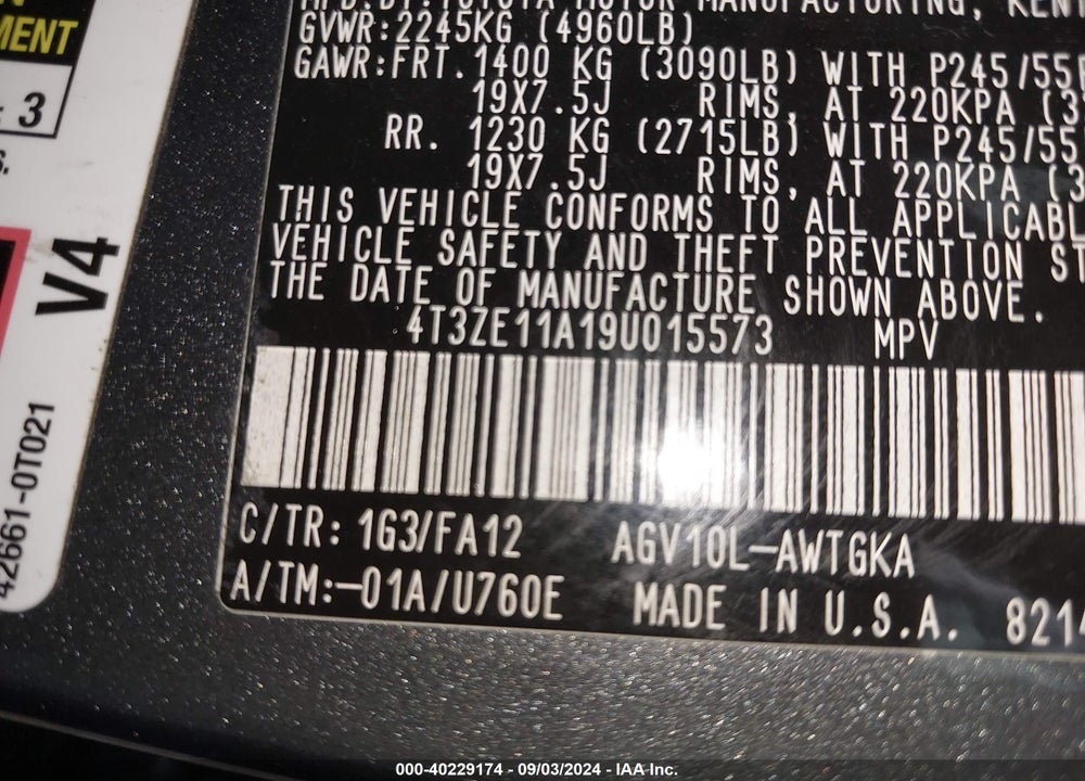 2009 TOYOTA VENZA VIN: 4T3ZE11A19U015573