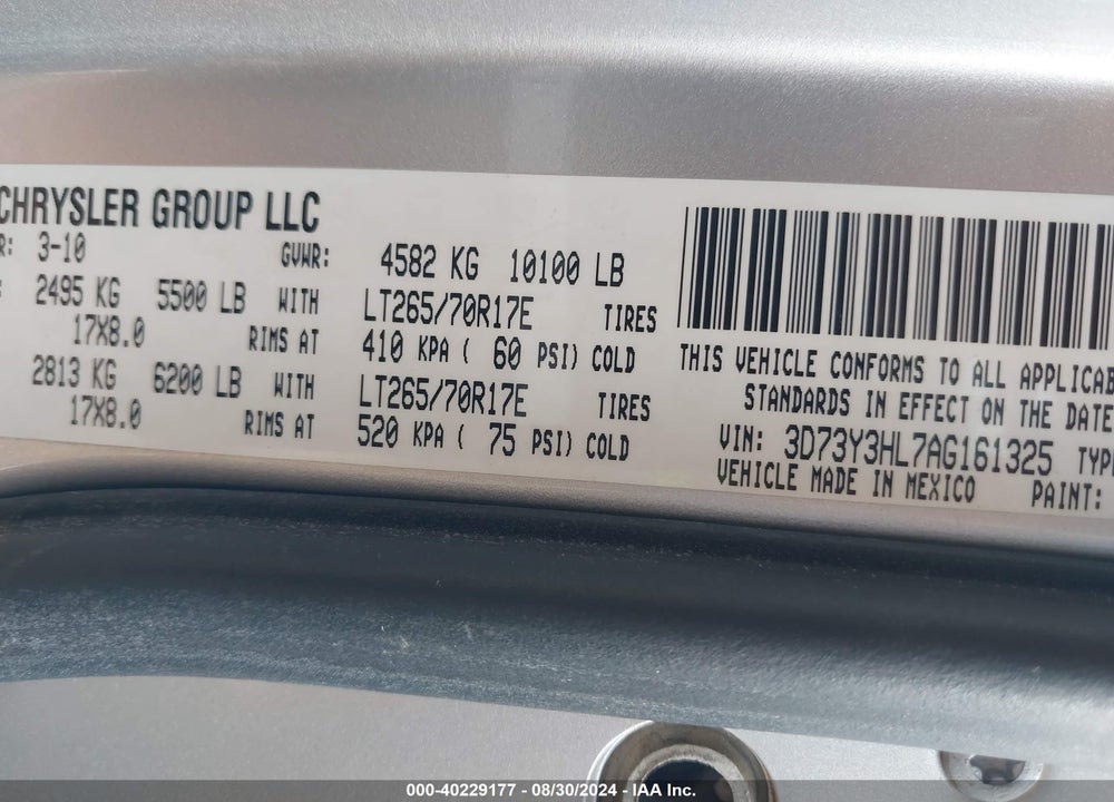2010 DODGE RAM 3500 LARAMIE VIN: 3D73Y3HL7AG161325