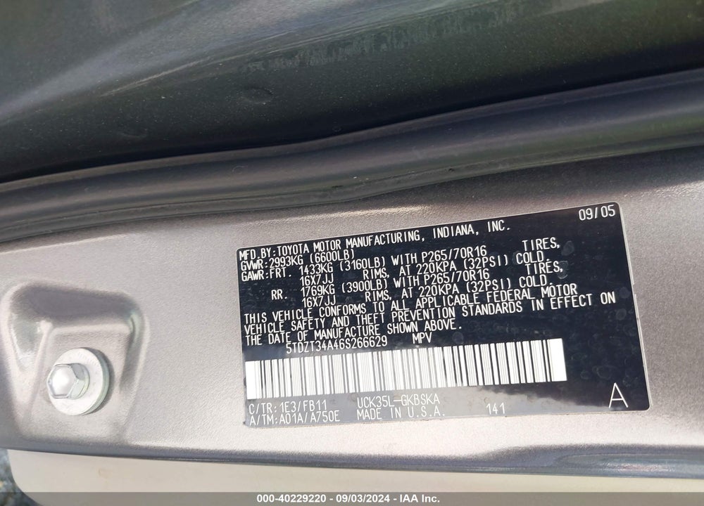 2006 TOYOTA SEQUOIA SR5 V8 VIN: 5TDZT34A46S266629