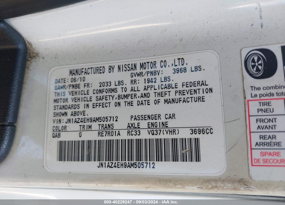 2010 NISSAN 370Z VIN: JN1AZ4EH9AM505712