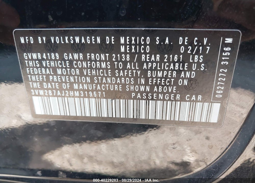 2017 VOLKSWAGEN JETTA 1.4T S VIN: 3VW2B7AJ2HM319571