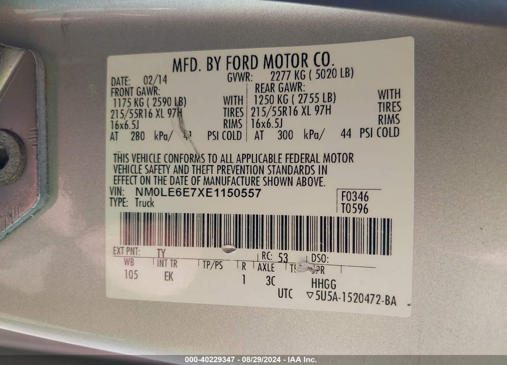 2014 FORD TRANSIT CONNECT XL VIN: NM0LE6E7XE1150557