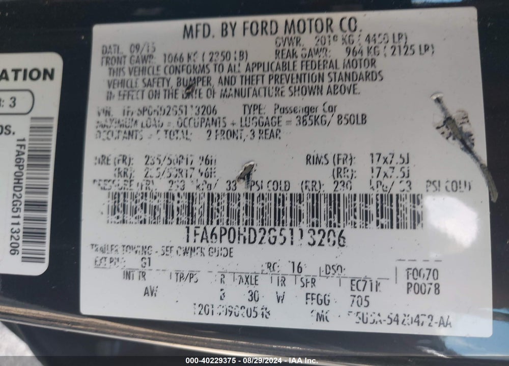 2016 FORD FUSION SE VIN: 1FA6P0HD2G5113206