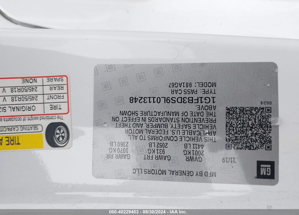 2020 CHEVROLET CAMARO RWD 1LT VIN: 1G1FB3DS9L0113248