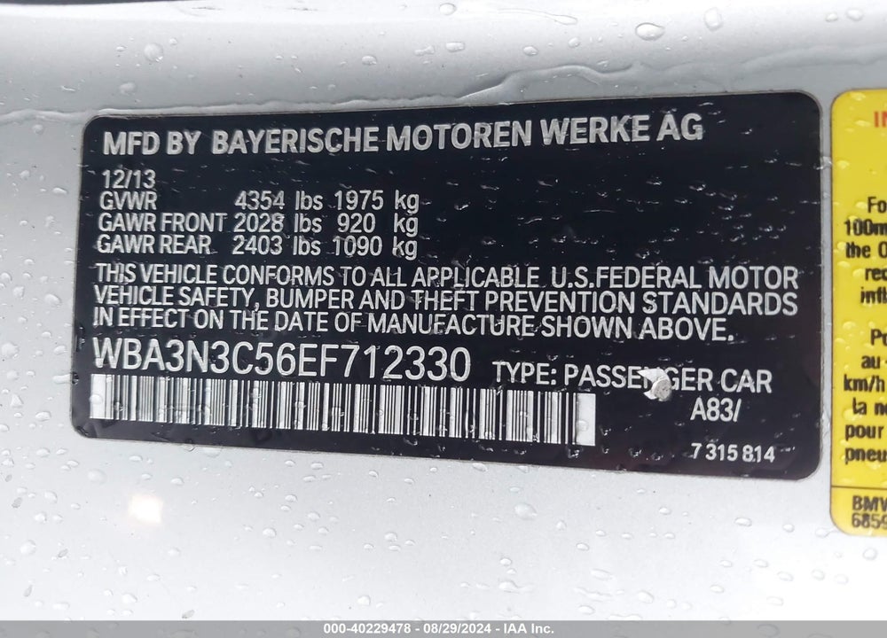 2014 BMW 428I VIN: WBA3N3C56EF712330