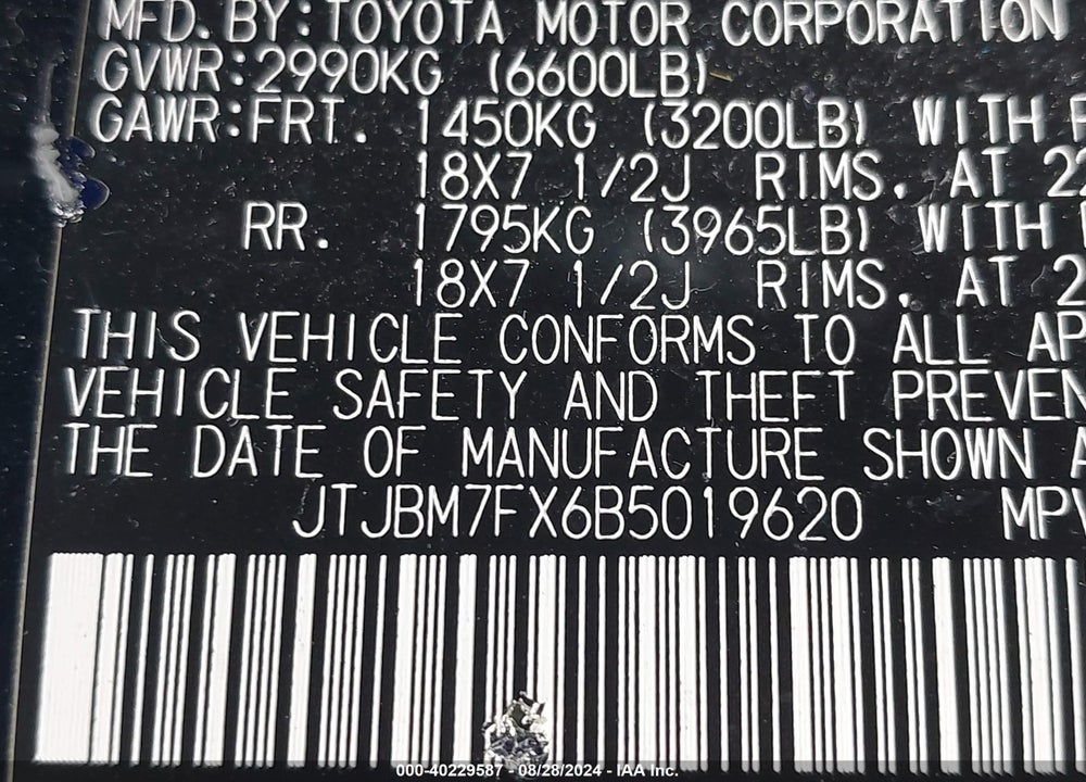 2011 LEXUS 460 VIN: JTJBM7FX6B5019620