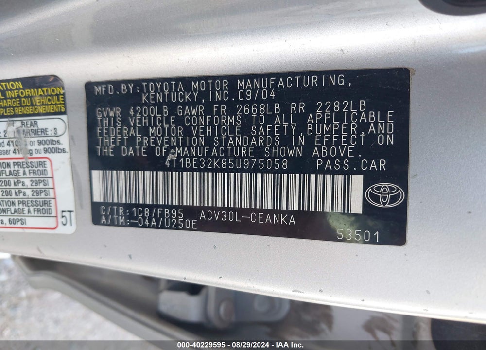 2005 TOYOTA CAMRY STD/ VIN: 4T1BE32K85U975058