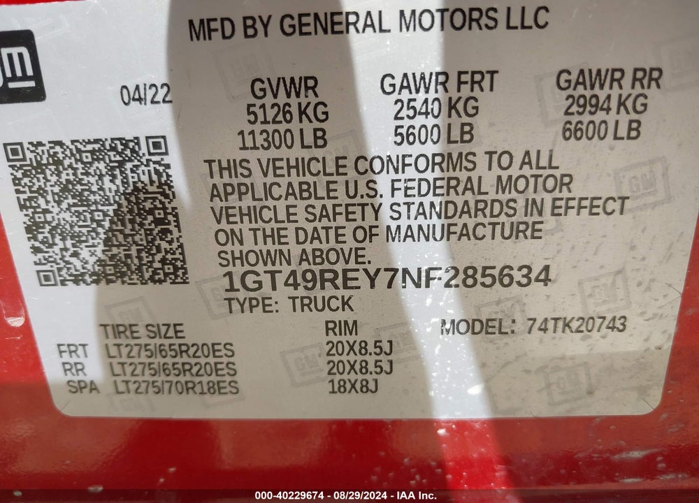 2022 GMC SIERRA 2500HD 4WD  STANDARD BED DENALI VIN: 1GT49REY7NF285634