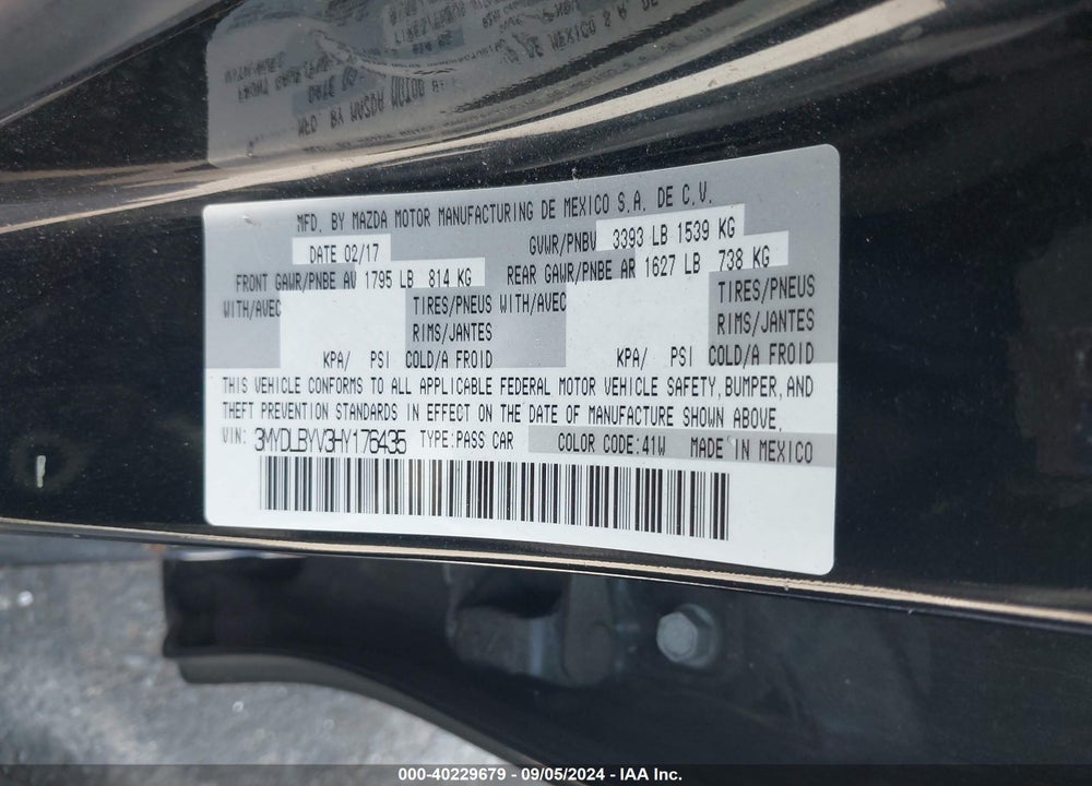 2017 TOYOTA YARIS IA VIN: 3MYDLBYV3HY176435