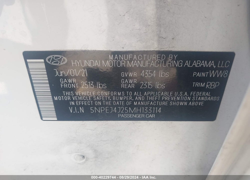 2021 HYUNDAI SONATA SEL PLUS VIN: 5NPEJ4J25MH133114