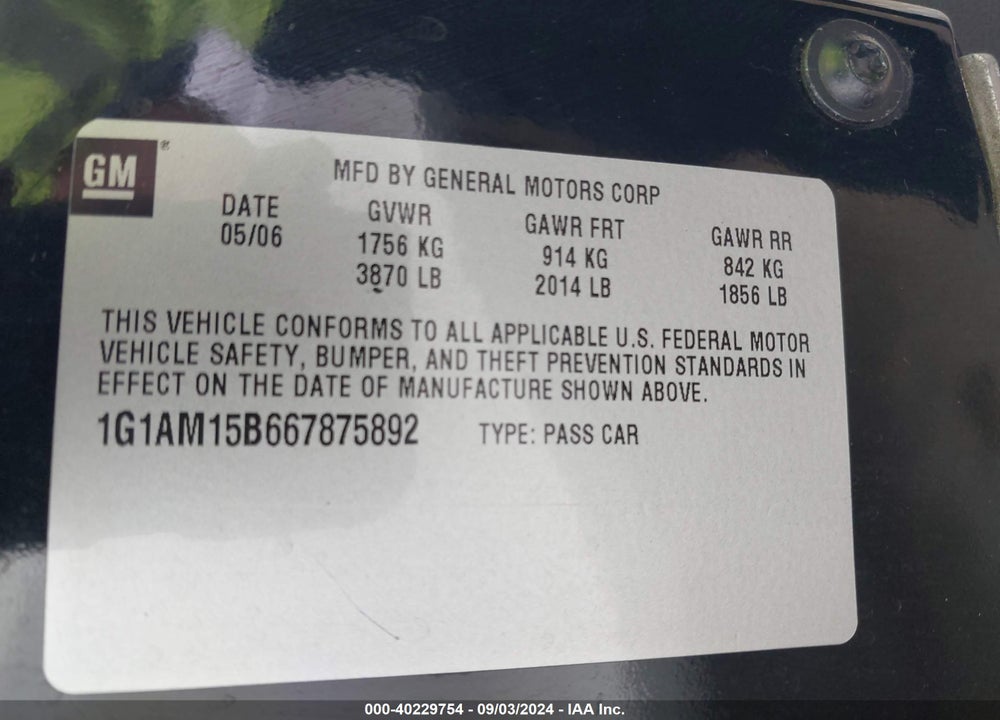 2006 CHEVROLET COBALT SS VIN: 1G1AM15B667875892
