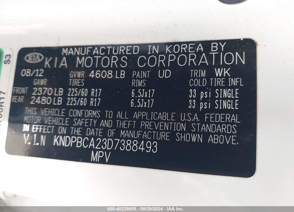 2013 KIA SPORTAGE LX VIN: KNDPBCA23D7388493