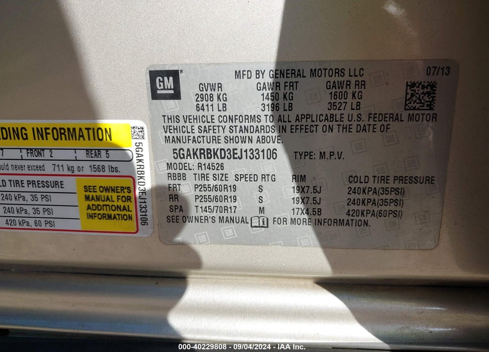 2014 BUICK ENCLAVE LEATHER VIN: 5GAKRBKD3EJ133106