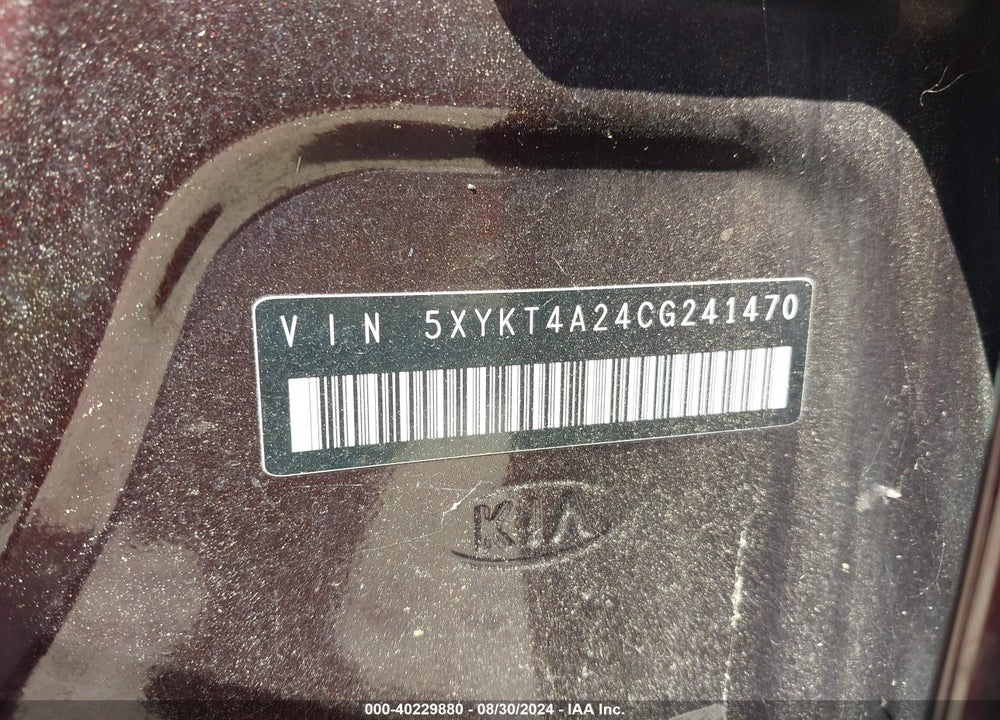 2012 KIA SORENTO LX V6 VIN: 5XYKT4A24CG241470