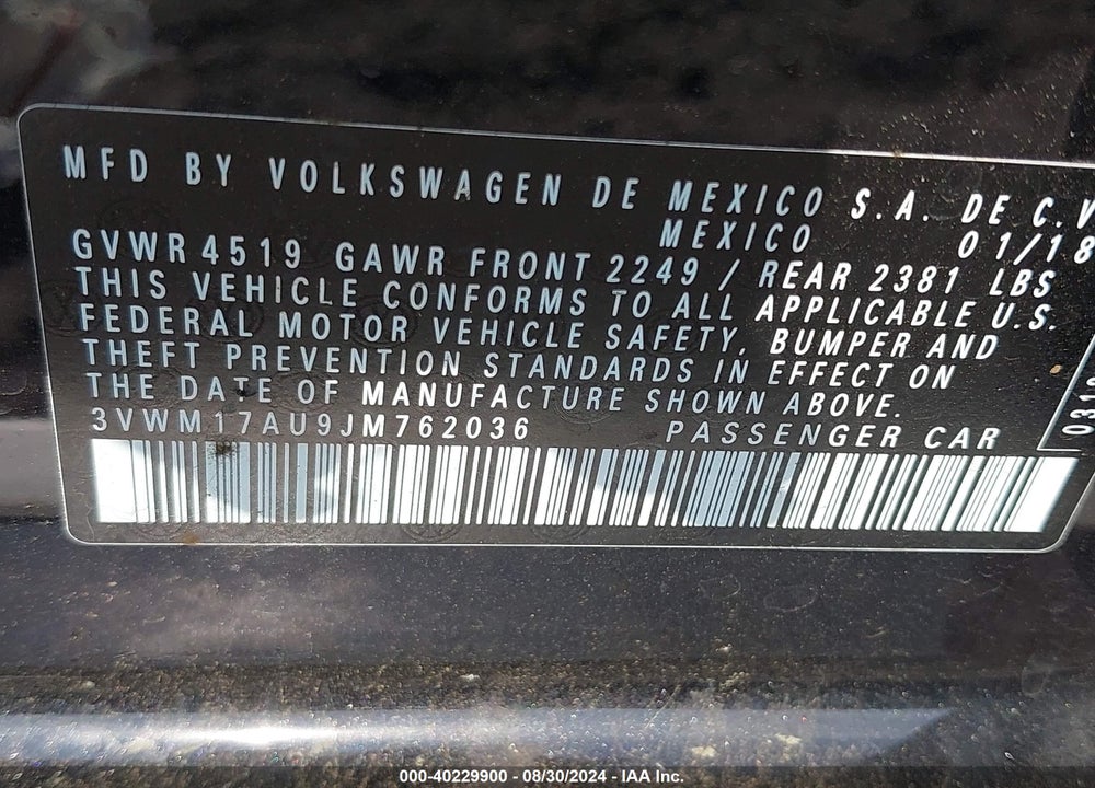 2018 VOLKSWAGEN GOLF ALLTRACK TSI S/TSI SE VIN: 3VWM17AU9JM762036