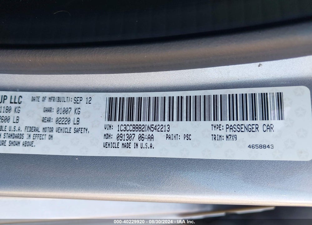 2013 CHRYSLER 200 TOURING VIN: 1C3CCBBB2DN542213