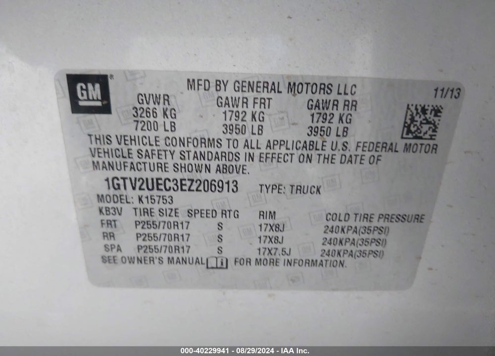 2014 GMC SIERRA 1500 SLE VIN: 1GTV2UEC3EZ206913