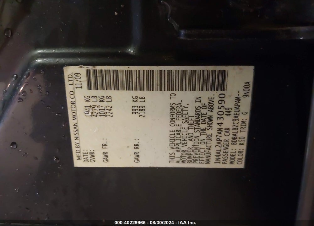 2010 NISSAN ALTIMA VIN: 1N4AL2AP7AN430590