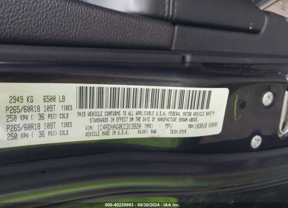 2014 DODGE DURANGO SXT VIN: 1C4RDHAG0EC313920