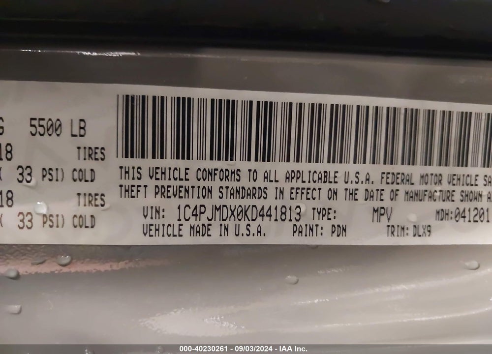 2019 CHEROKEE JEEP  LIMITED 4X4 VIN: 1C4PJMDX0KD441813