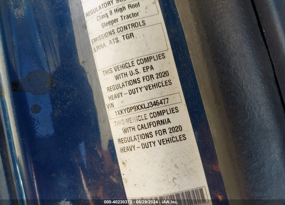 2020 KENWORTH T680 VIN: 1XKYDP9XXLJ346477