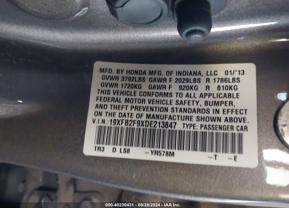 2013 HONDA CIVIC EX-L VIN: 19XFB2F9XDE213847