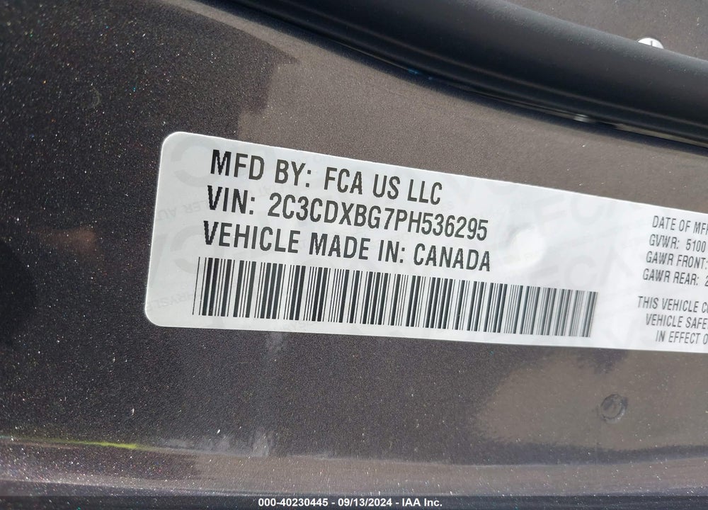 2023 DODGE CHARGER SXT VIN: 2C3CDXBG7PH536295