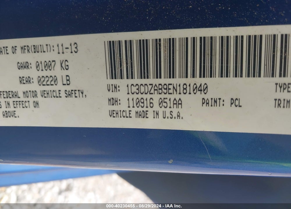 2014 DODGE AVENGER SE VIN: 1C3CDZAB9EN181040
