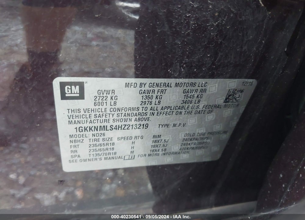 2017 GMC ACADIA SLT-1 VIN: 1GKKNMLS4HZ213219