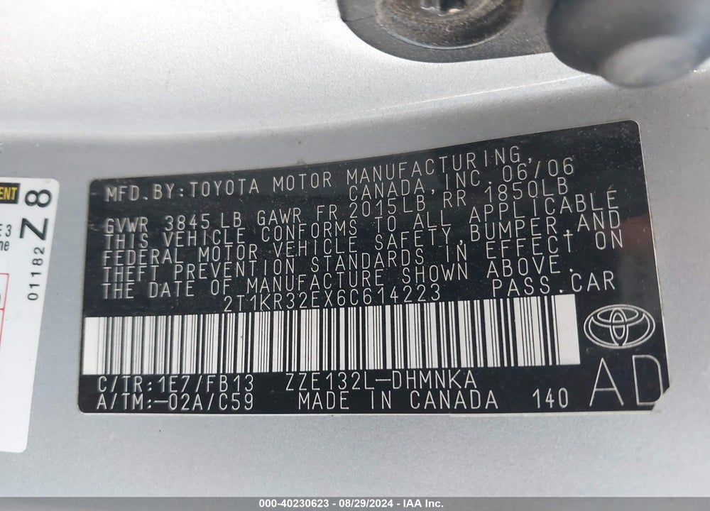 2006 TOYOTA MATRIX/XR VIN: 2T1KR32EX6C614223