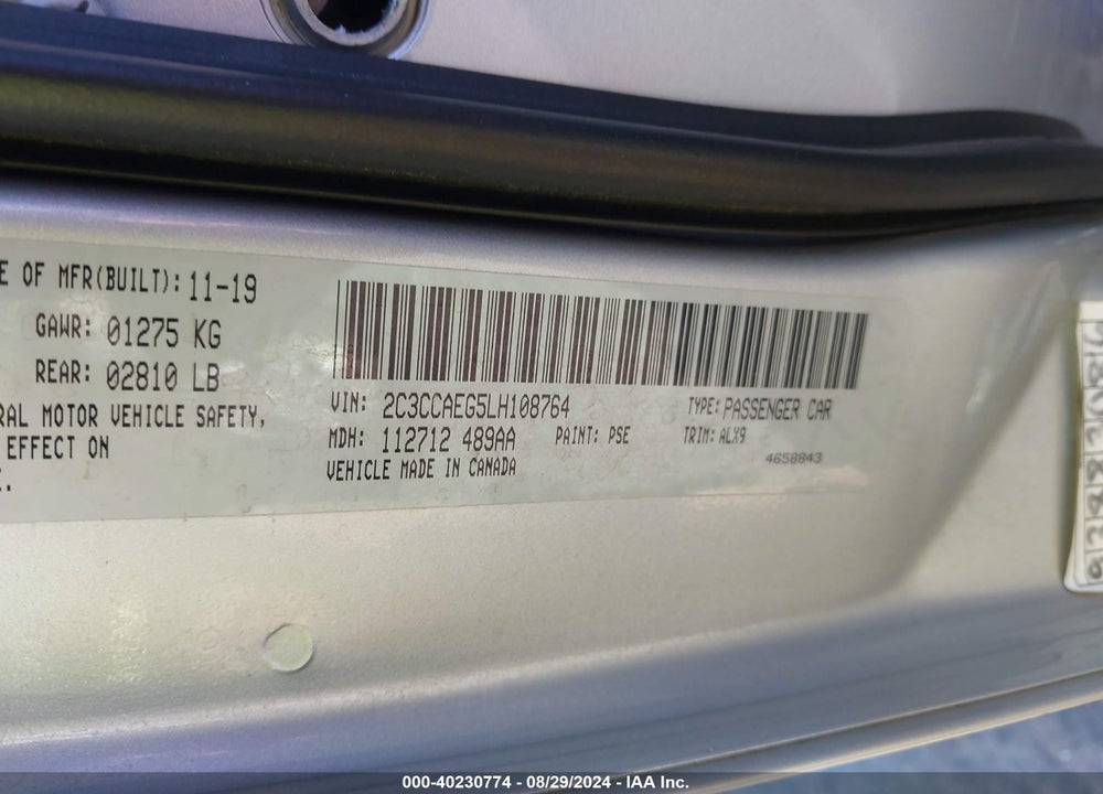 2020 CHRYSLER 300 LIMITED VIN: 2C3CCAEG5LH108764