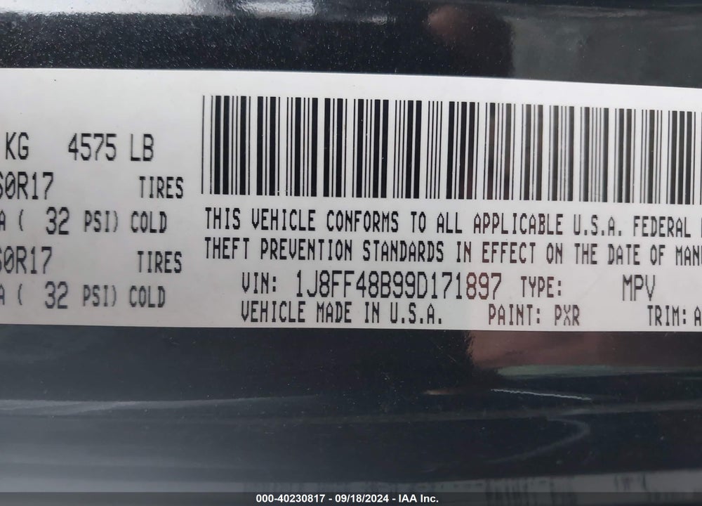 2009 JEEP PATRIOT LIMITED VIN: 1J8FF48B99D171897