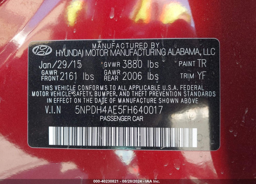 2015 HYUNDAI ELANTRA SE VIN: 5NPDH4AE5FH640017