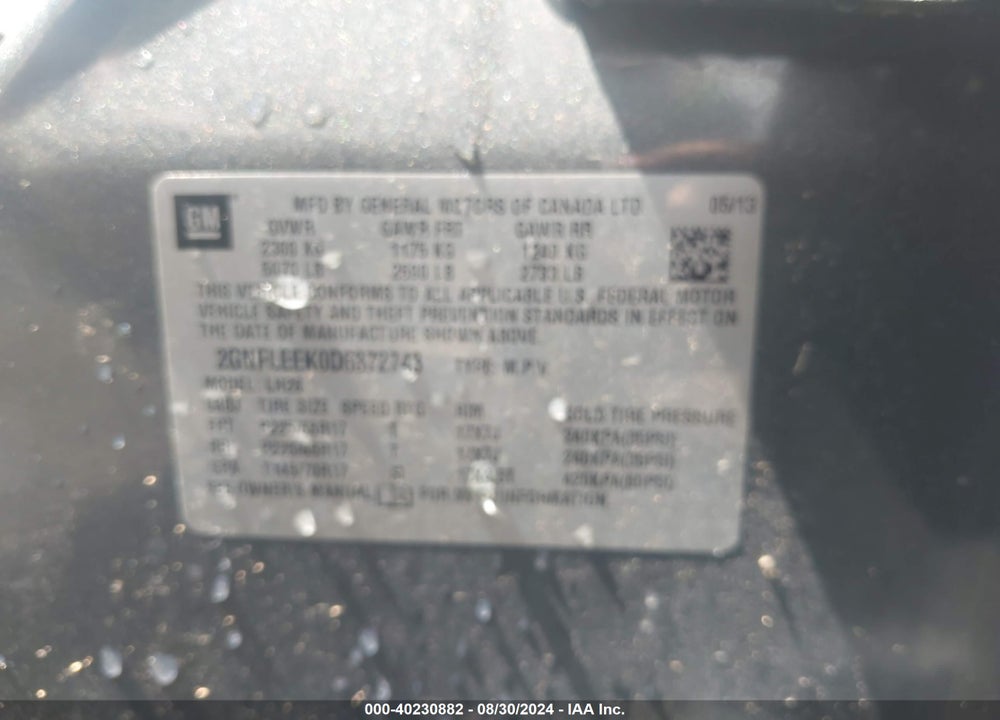 2013 CHEVROLET EQUINOX 1LT VIN: 2GNFLEEK0D6372743