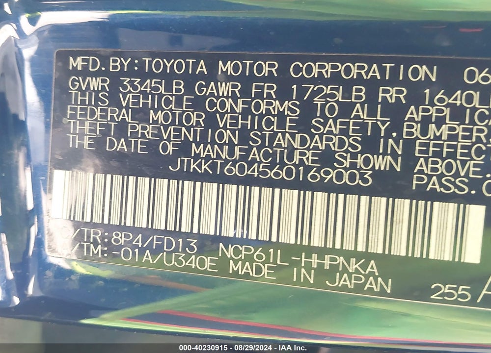 2006 SCION XA VIN: JTKKT604560169003