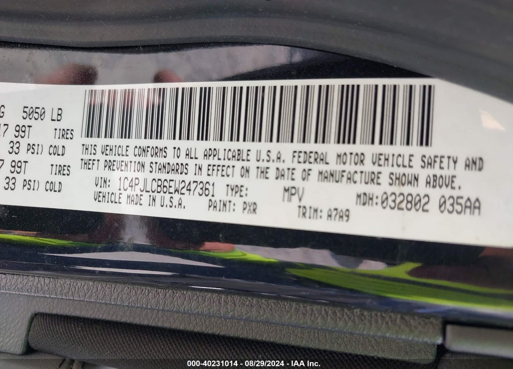 2014 JEEP CHEROKEE VIN: 1C4PJLCB6EW247361