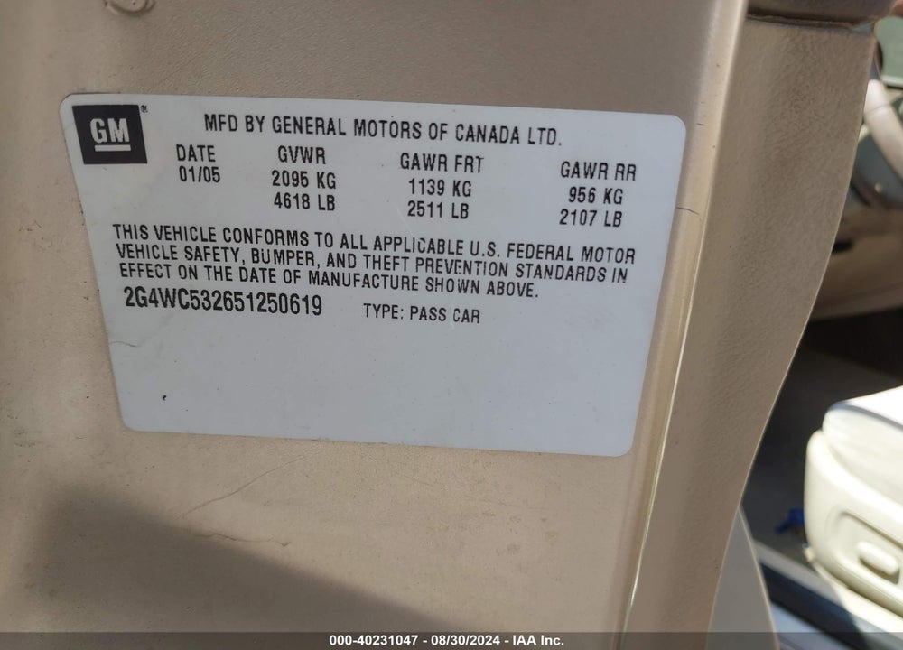 2005 BUICK LACROSSE CX VIN: 2G4WC532651250619