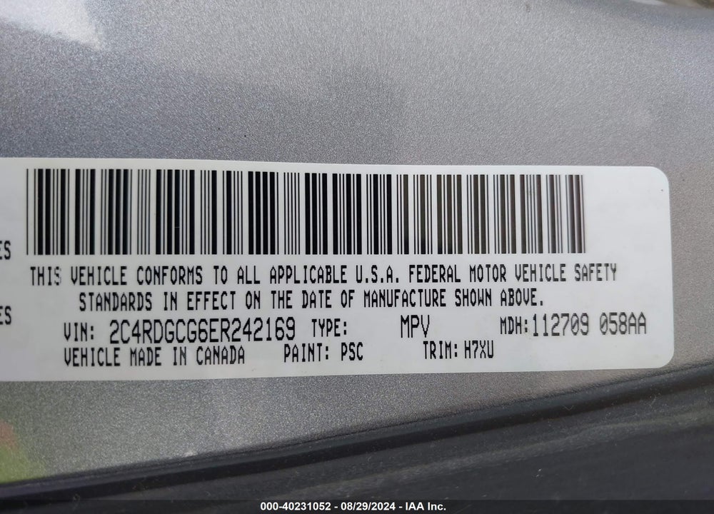 2014 DODGE GRAND CARAVAN SXT VIN: 2C4RDGCG6ER242169