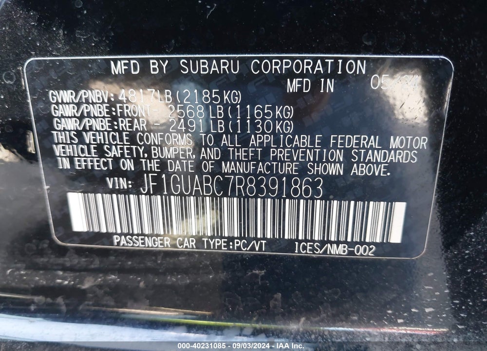 2024 SUBARU IMPREZA BASE 5-DOOR VIN: JF1GUABC7R8391863