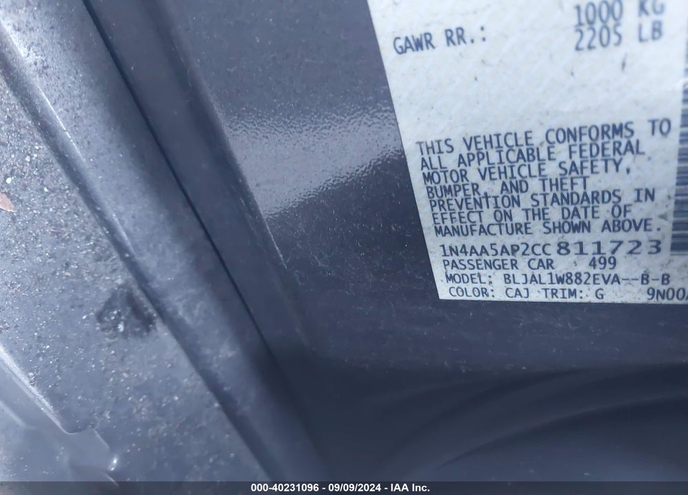 2012 NISSAN MAXIMA 3.5 SV VIN: 1N4AA5AP2CC811723