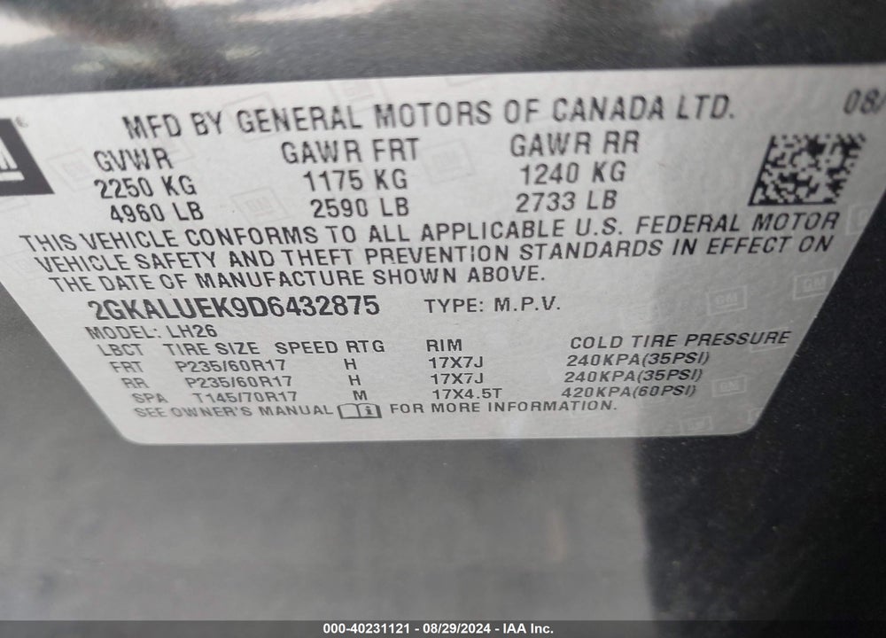 2013 GMC TERRAIN SLT-1 VIN: 2GKALUEK9D6432875