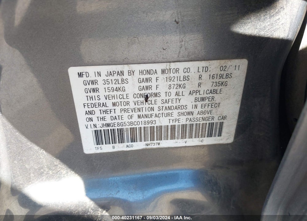 2011 HONDA FIT SPORT VIN: JHMGE8G53BC018993