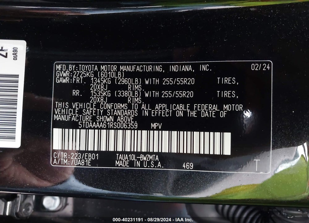 2024 LEXUS TX 350 PREMIUM VIN: 5TDAAAA61RS006359