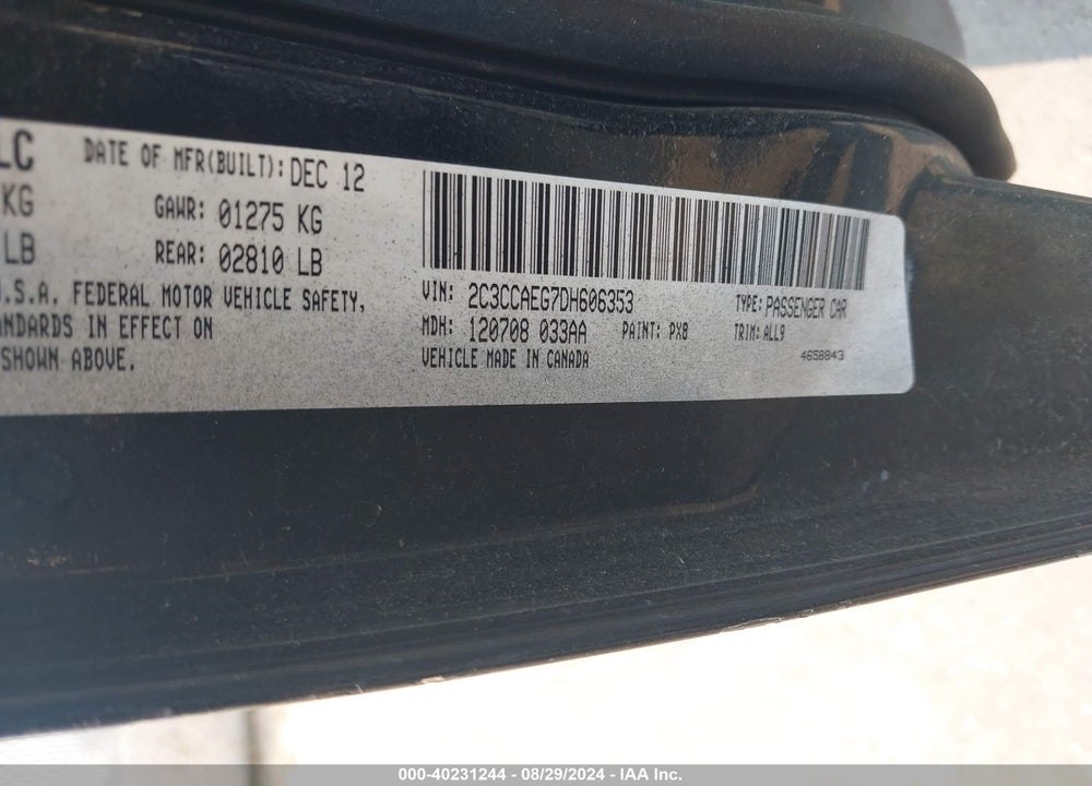 2013 CHRYSLER 300C VIN: 2C3CCAEG7DH606353