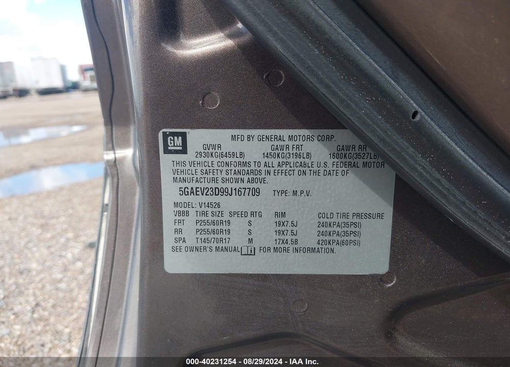 2009 BUICK ENCLAVE CXL VIN: 5GAEV23D99J167709