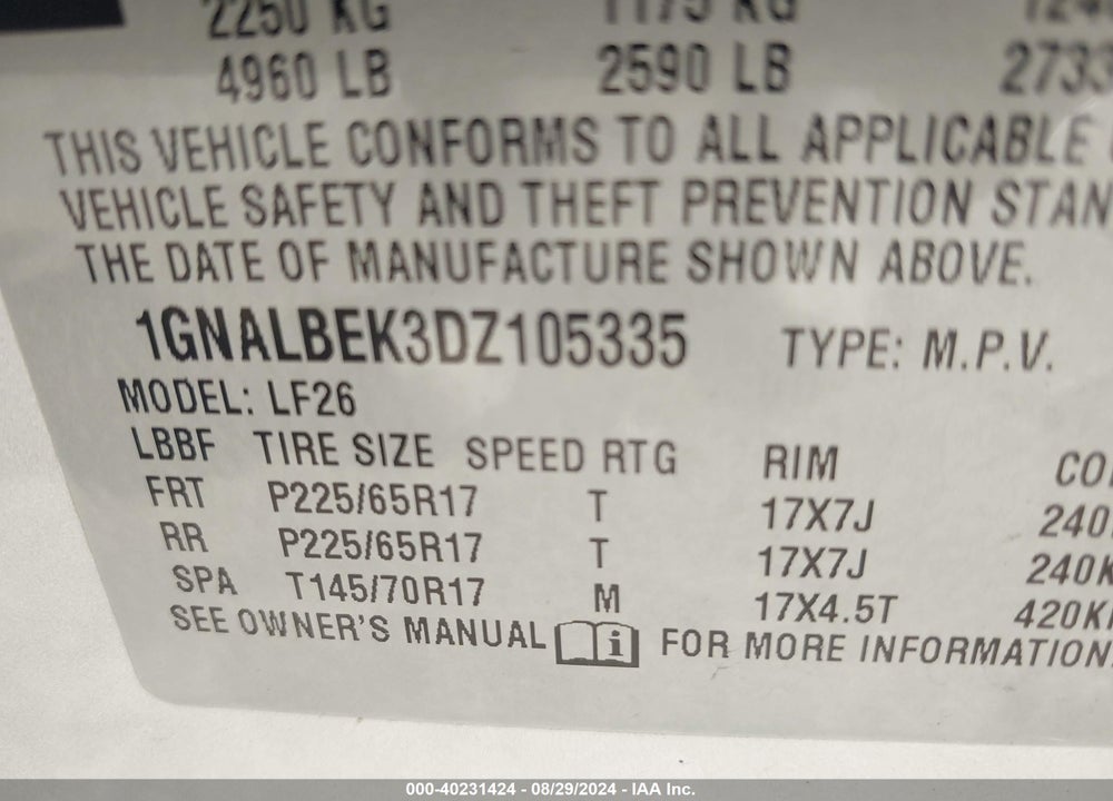 2013 CHEVROLET EQUINOX LS VIN: 1GNALBEK3DZ105335
