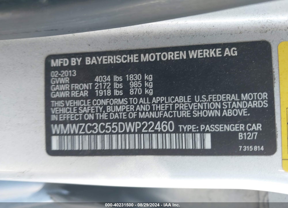 2013 MINI COUNTRYMAN COOPER S VIN: WMWZC3C55DWP22460
